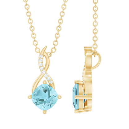 Cushion Cut Sky Blue Topaz Infinity Necklace with Silver Chain