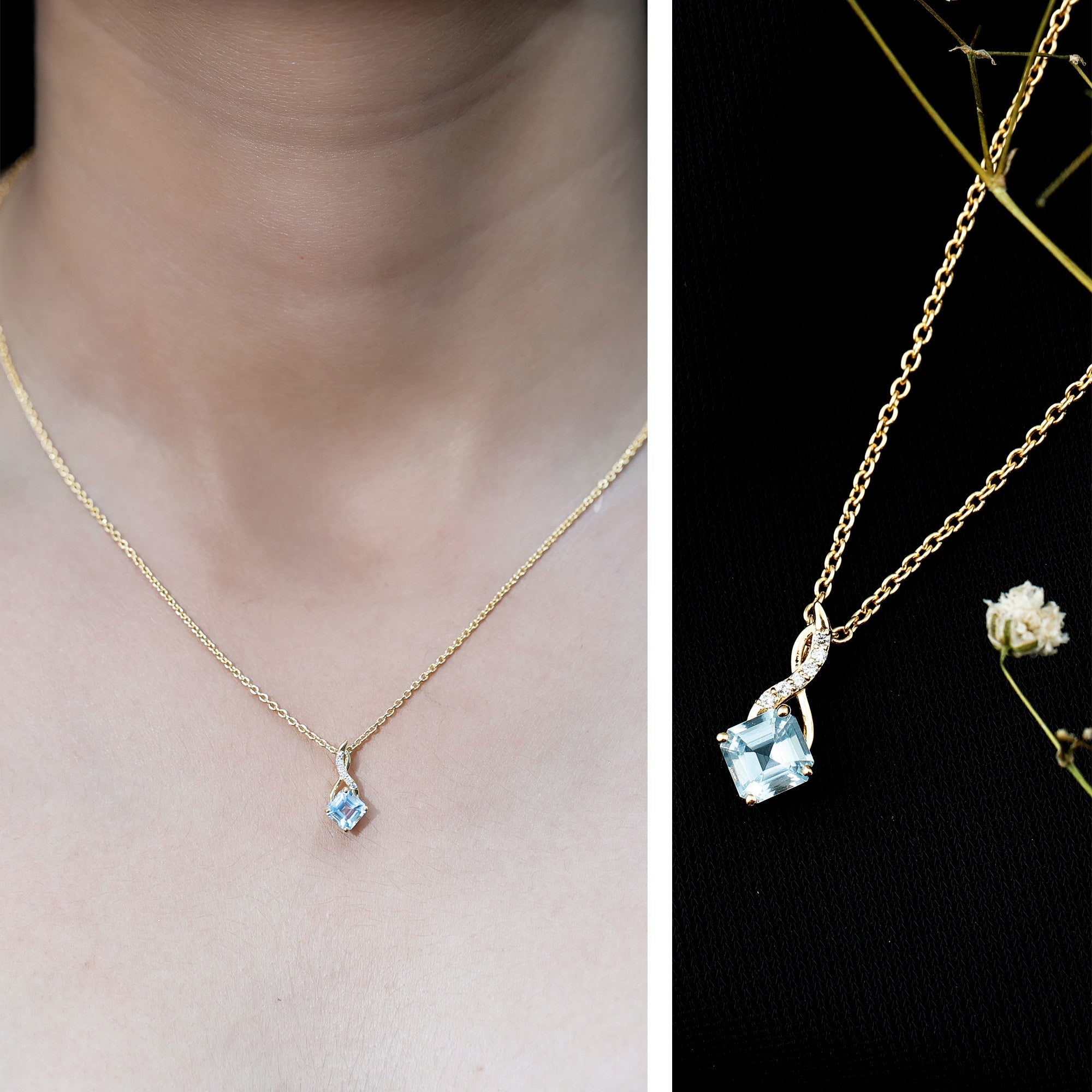 Cushion Cut Sky Blue Topaz Infinity Necklace with Silver Chain