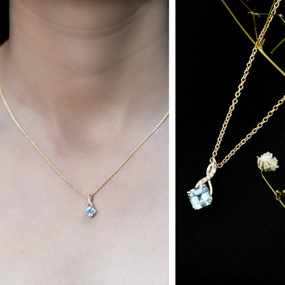 Cushion Cut Sky Blue Topaz Infinity Necklace with Silver Chain