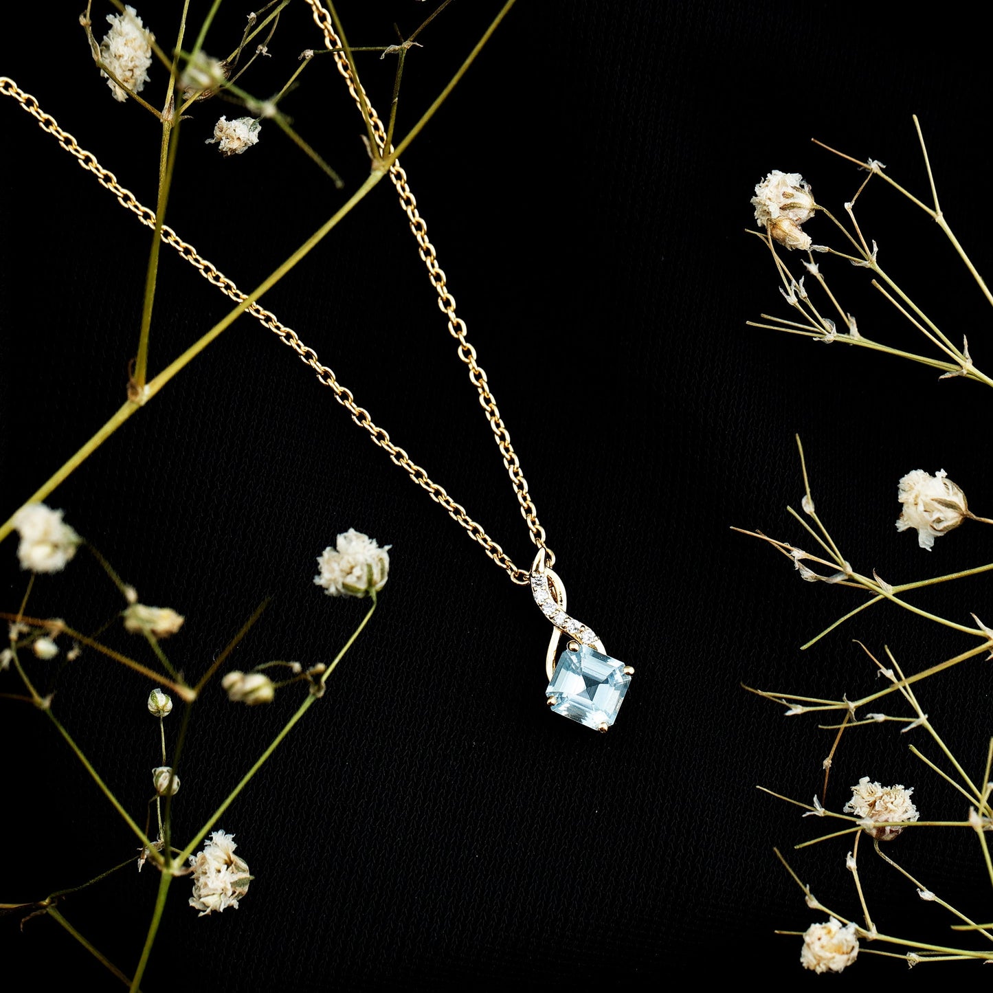 Cushion Cut Sky Blue Topaz Infinity Necklace with Silver Chain