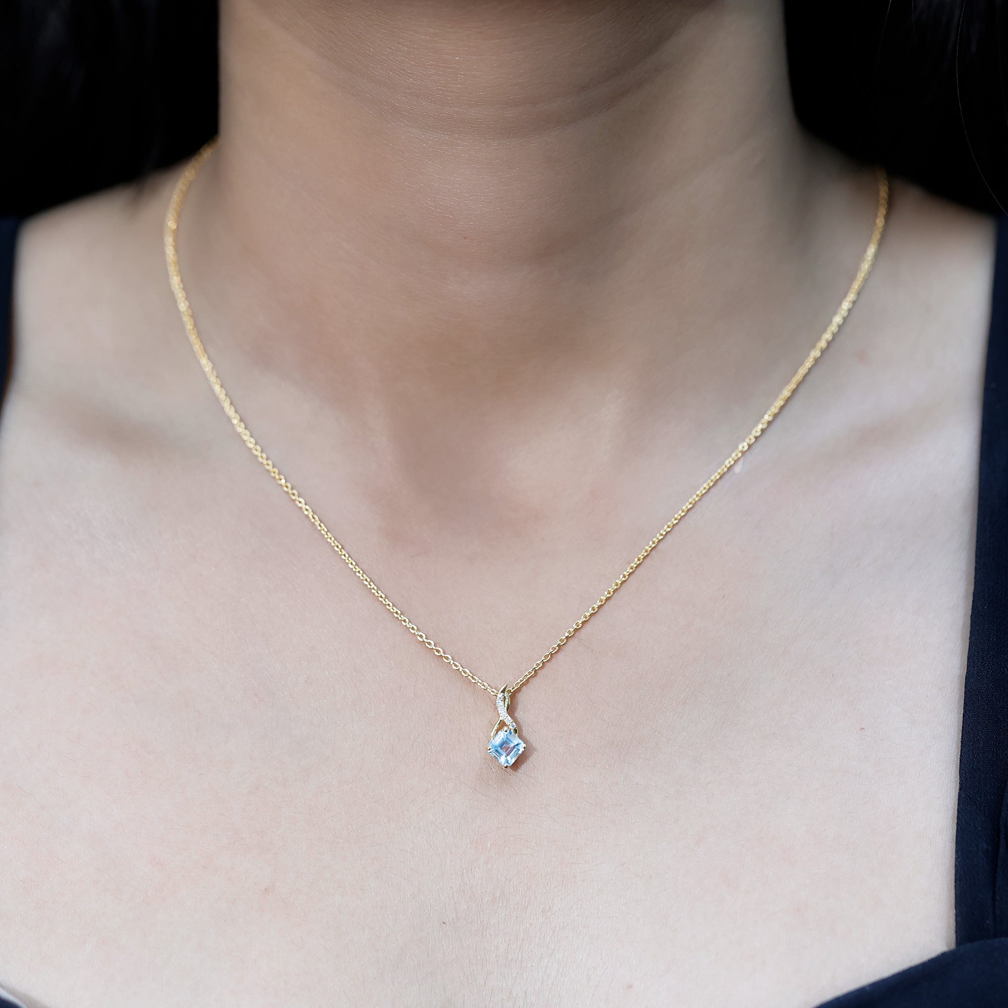Cushion Cut Sky Blue Topaz Infinity Necklace with Silver Chain