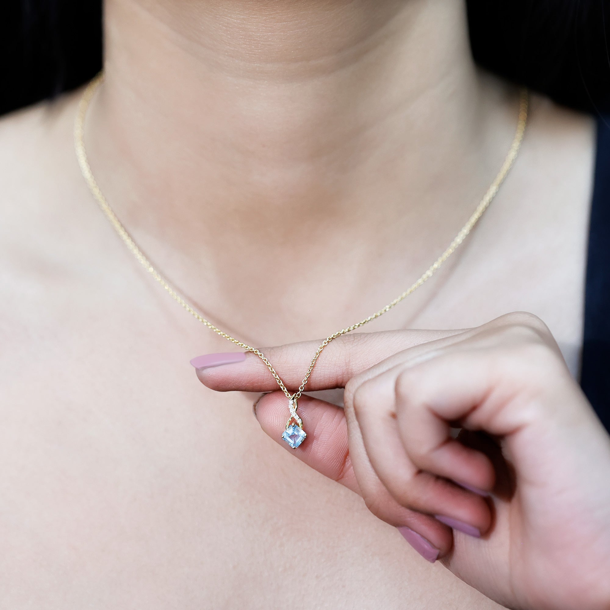 Cushion Cut Sky Blue Topaz Infinity Necklace with Silver Chain
