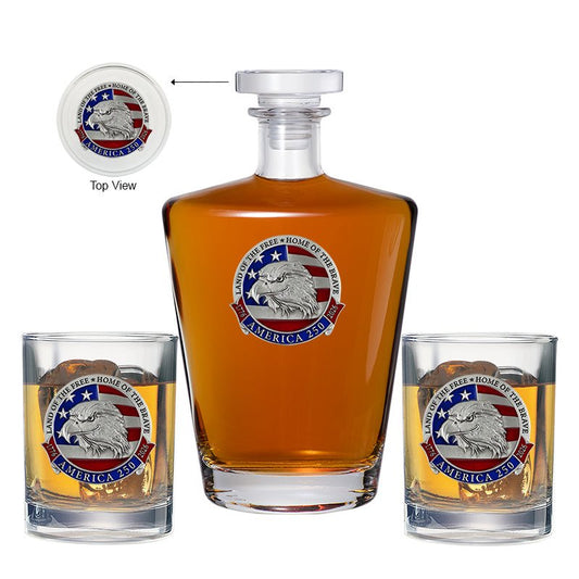 America's 250th Anniversary Eagle Head with Flag Royal Decanter with 2 Glasses