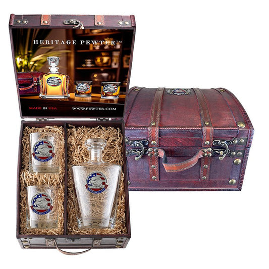 America's 250th Anniversary Eagle Head with Flag Royal Decanter and 2 Glasses with Chest Box