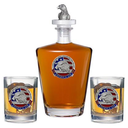 America's 250th Anniversary Eagle Head with Flag Royal Decanter with 3D Top & 2 Glasses