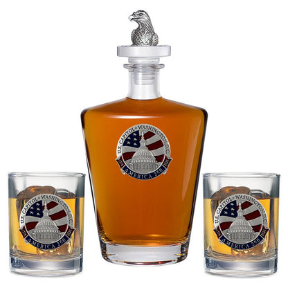 America's 250th Anniversary Capitol Dome Royal Decanter with 3D Top & 2 Glasses
