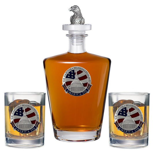 America's 250th Anniversary Capitol Dome Royal Decanter with 3D Top & 2 Glasses