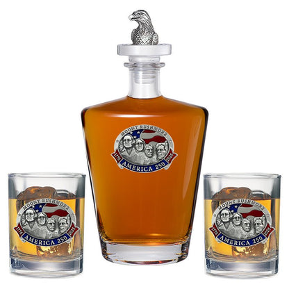 America's 250th Anniversary Mount Rushmore Royal Decanter with 3D Top & 2 Glasses