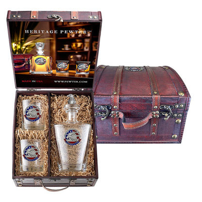 America's 250th Anniversary Eagle Head with Flag Royal Decanter with 3D Top  and 2 Glasses w/ Chest Box