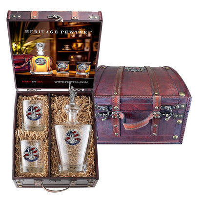America's 250th Anniversary Statue of Liberty Royal Decanter with 3D Top and 2 Glasses with Chest Box
