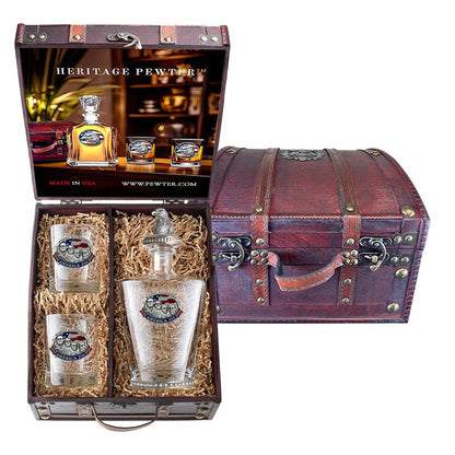 America's 250th Anniversary Mount Rushmore Royal Decanter w/ Eagle Head 3D Top-Diamond Accents and 2 Glasses w/ Chest Box