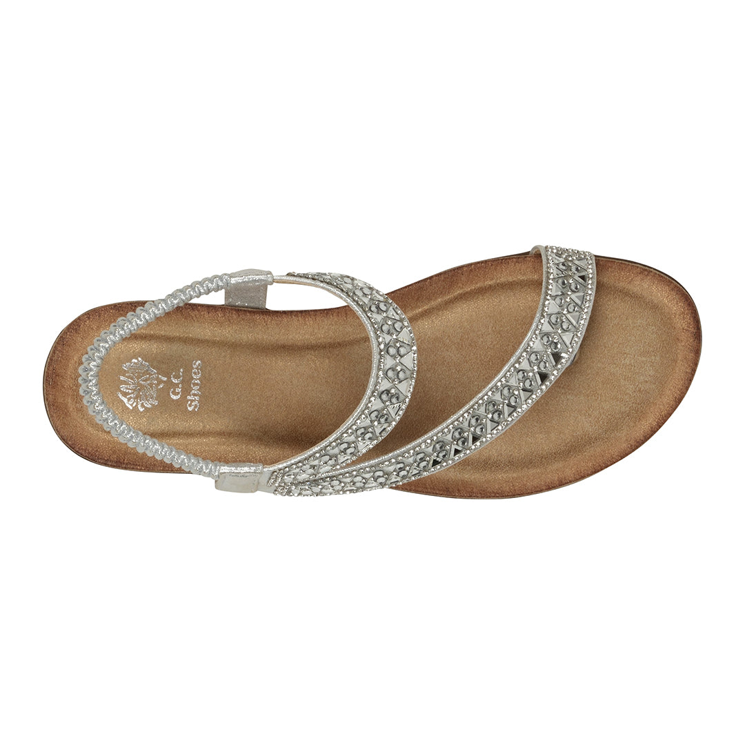 Women's Reille Silver Jeweled Slingback Flat Sandals