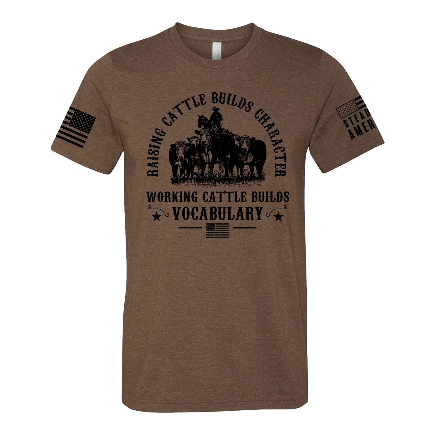 Working Cattle Builds Vocabulary Funny Rancher T-Shirt – Western Farm Life Graphic Tee – Heather Brown & Dusty Blue Unisex