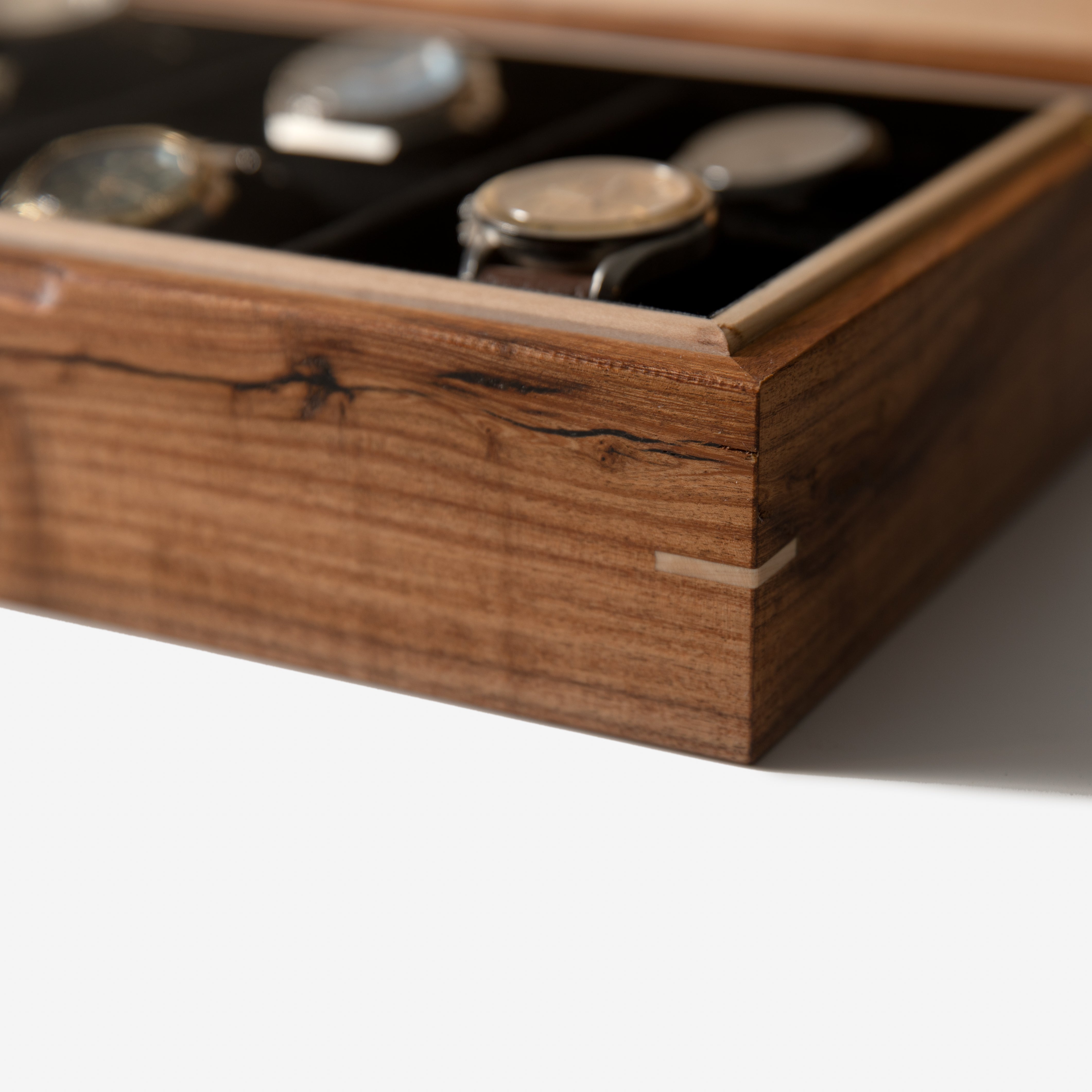Watch Box - Desert Mesquite and Curly Maple - 8 Watch Compartments