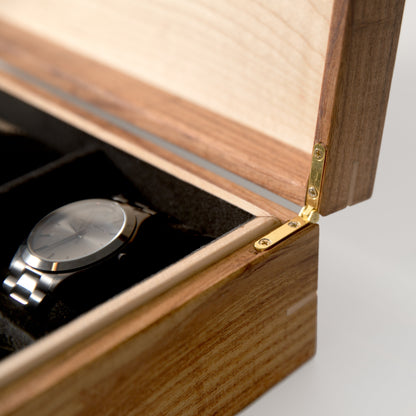 Watch Box - Desert Mesquite and Curly Maple - 8 Watch Compartments