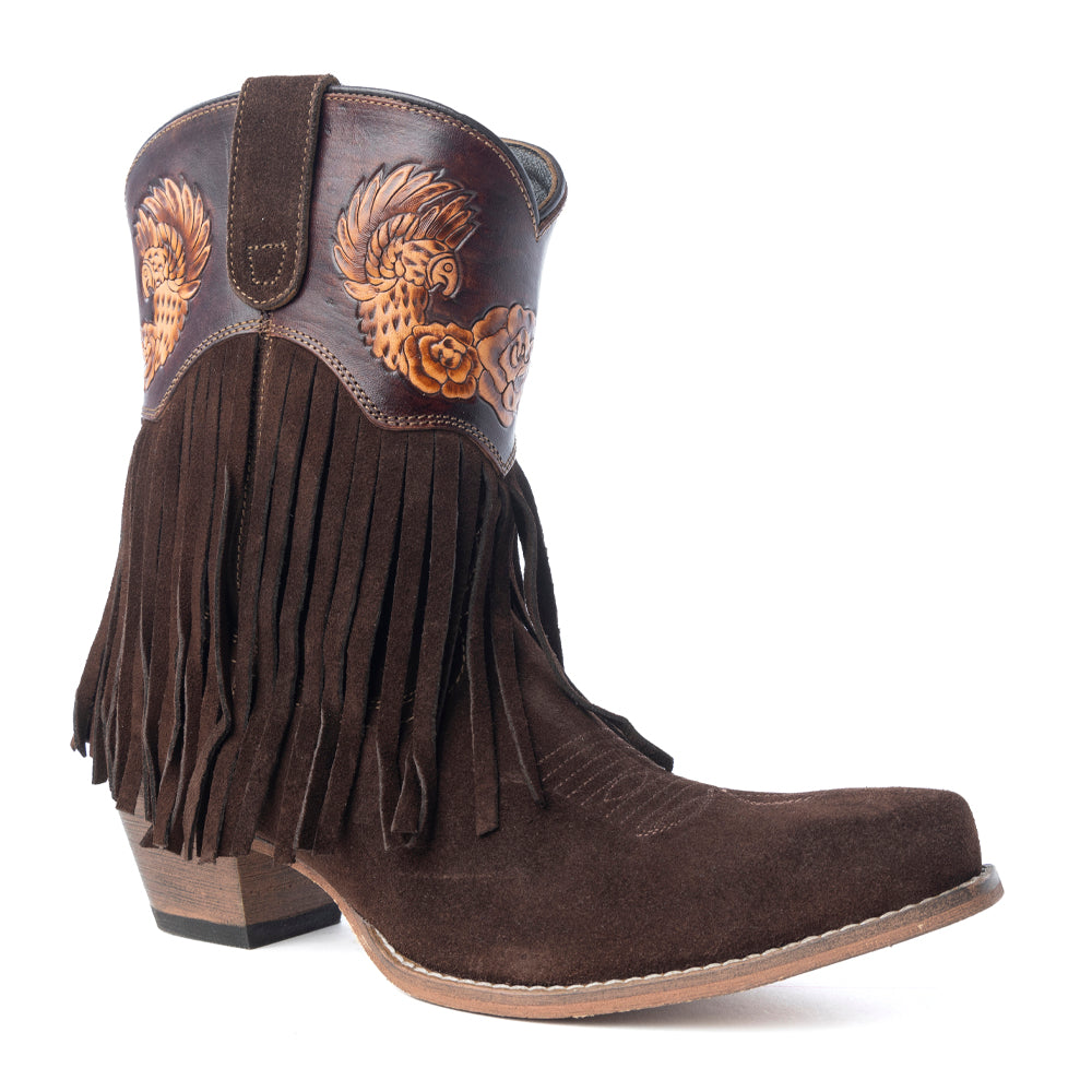 Phoenix Rising Fringe Western Booties in Tawny Brown