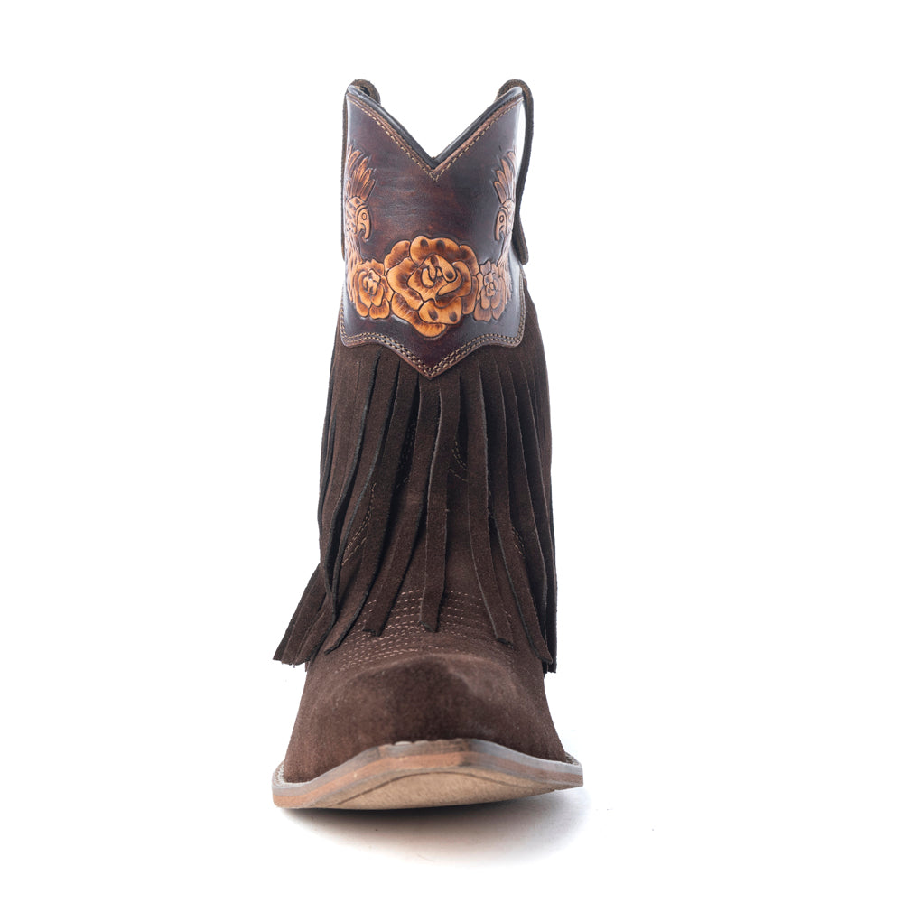 Phoenix Rising Fringe Western Booties in Tawny Brown