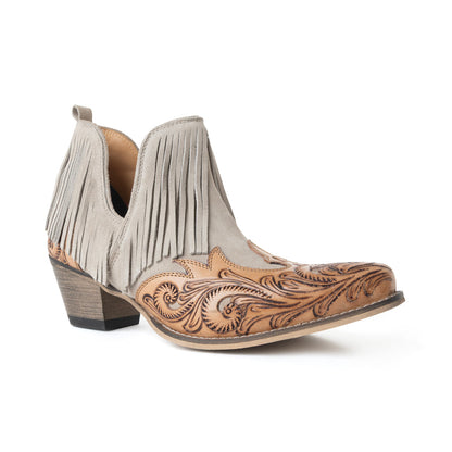 Myra Cimarron Belle Fringed Handtooled Leather Booties in Wild Tan