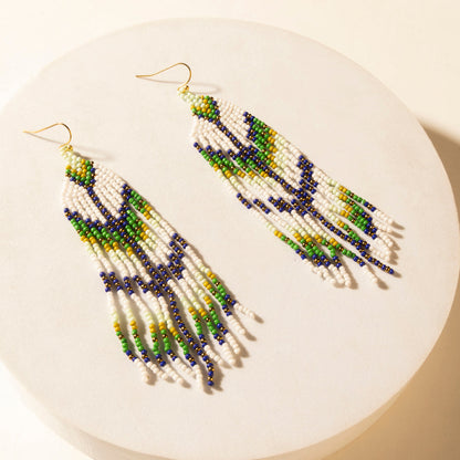 Myra Sage Sky Beaded Fringe Earrings in Cactus Crest