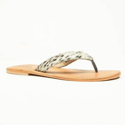 Myra Echo Valley Hairon Leather Sandals in Spotted Ivory
