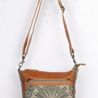 Myra Dizzy Circle Leather Shoulder Bag for Women â€“ Sunburst Floral Print, Adjustable Strap, Rustic Everyday Companion