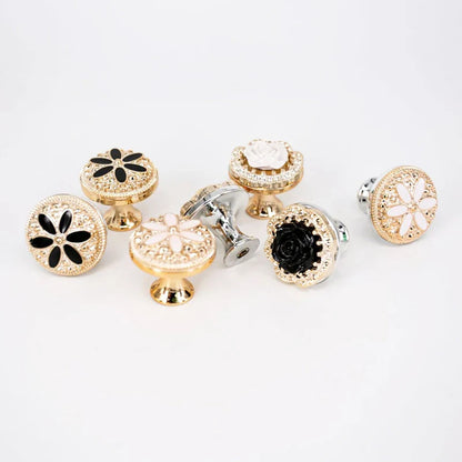 New European Single Hole Handle Gold Luxury Flower Pattern Furniture Cabinet Knobs For Home Wardrobe Door Handles Hardware