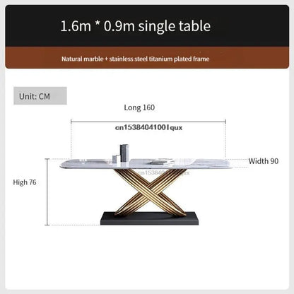 Modern Dining Table With Stainless Steel Finish Black White Desk Top For Six People Home Rectangle Luxury Marble Kitchen Table