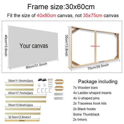 30x40 40x50 60x90cm Canvas Frame Wooden Frames Wooden Photo Oil Painting Canvas Diamond Painting Frames Canvas Wood Wall Frame