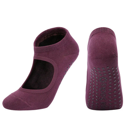 Silicone Non-slip Yoga Socks Backless Breathable Cotton Indoor Dance Sports Socks Casual Solid Color Professional Pilates Socks