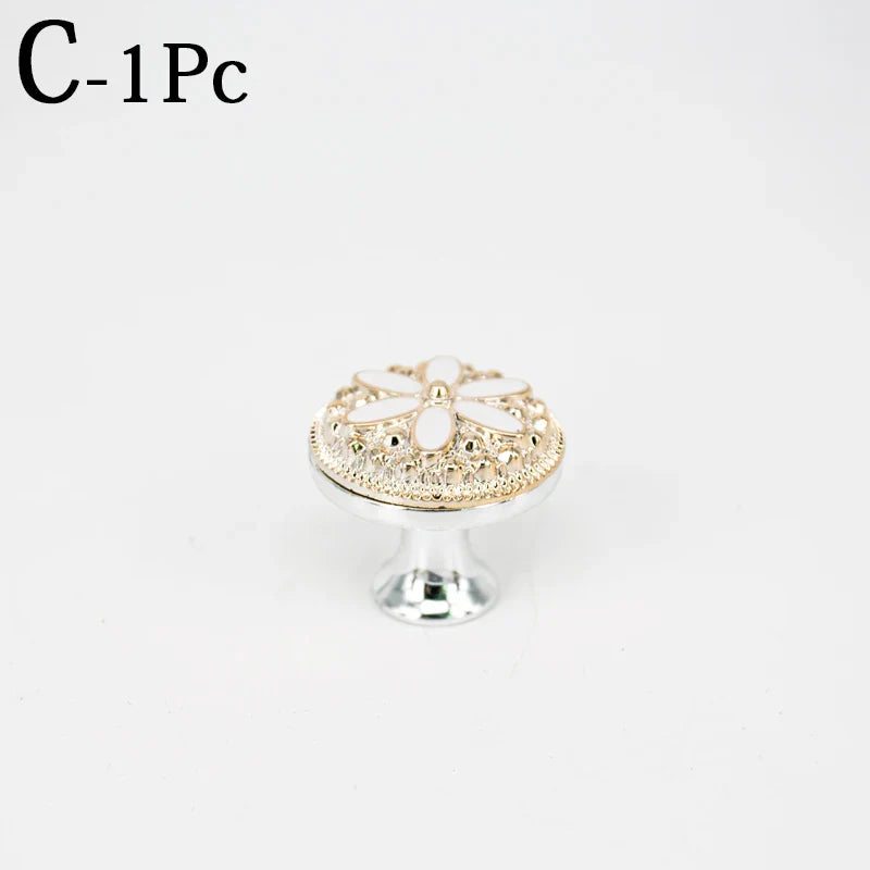 New European Single Hole Handle Gold Luxury Flower Pattern Furniture Cabinet Knobs For Home Wardrobe Door Handles Hardware