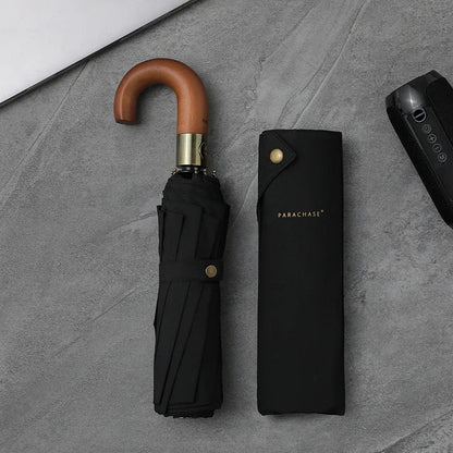 Luxury Wooden Umbrella Windproof 10 Ribs, Parachase Fully Automatic Umbrella for Men, Folding Big Golf Umbrella Free Shipping