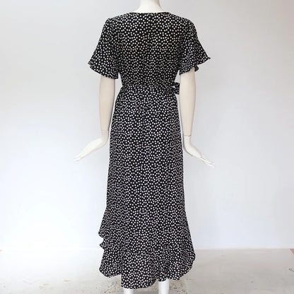 Floral Print Maxi Dress - Boho Chiffon Beach Dress with Split