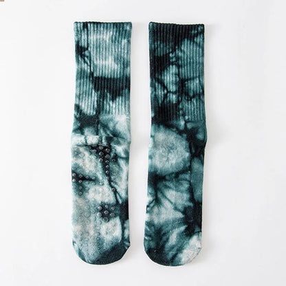 Yoga Socks Women Cotton Tie-dye Towel Silicone Non-slip Pilates Grip Crew Sock