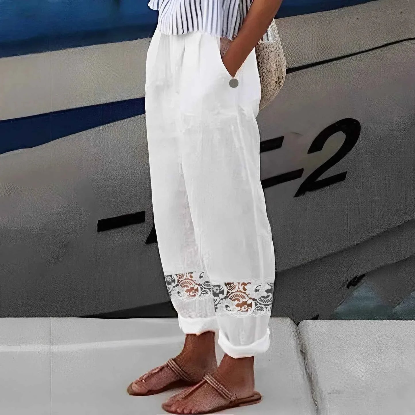 Cotton Lace Cropped Pants - Streetwear