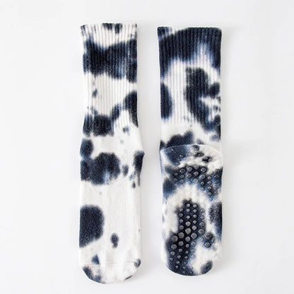 Yoga Socks Women Cotton Tie-dye Towel Silicone Non-slip Pilates Grip Crew Sock