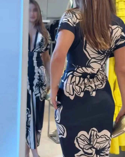 Floral Midi Dress with Ruched Waist