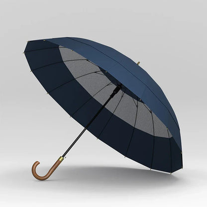 Large Windproof Umbrella 16K Wooden Handle, Big Size Golf Long Umbrella Strong, Japanese Style Wood Rain Umbrella