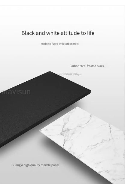 Modern Dining Table With Stainless Steel Finish Black White Desk Top For Six People Home Rectangle Luxury Marble Kitchen Table