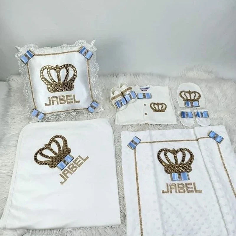 5pcs Baby Girl Outfits Set Welcome Home Hosptial Infant Receiving Blanket Pillow Bed Hat Mittens Romper Set