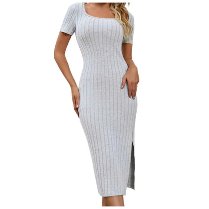 Plus Size Square Neck Bodycon Midi Dress