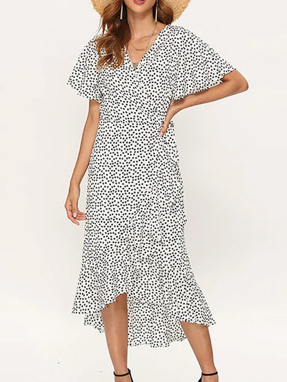 Floral Print Maxi Dress - Boho Chiffon Beach Dress with Split