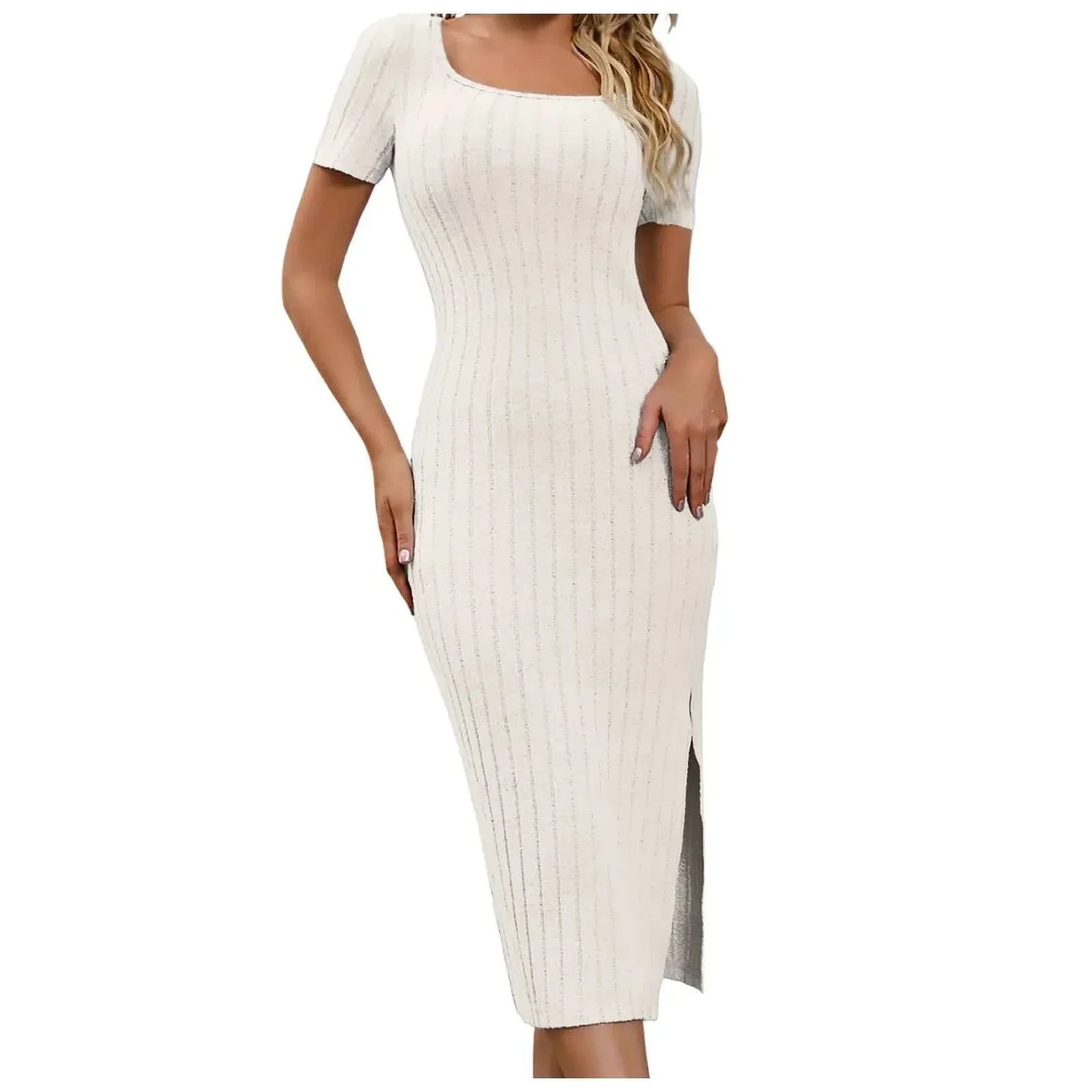 Plus Size Square Neck Bodycon Midi Dress