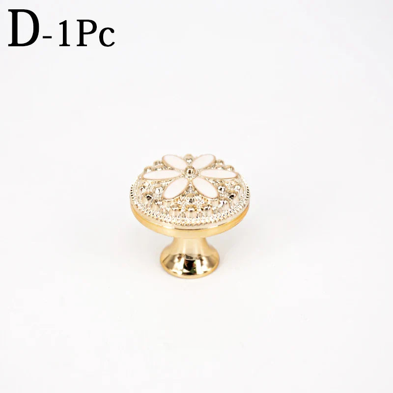New European Single Hole Handle Gold Luxury Flower Pattern Furniture Cabinet Knobs For Home Wardrobe Door Handles Hardware