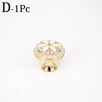 New European Single Hole Handle Gold Luxury Flower Pattern Furniture Cabinet Knobs For Home Wardrobe Door Handles Hardware