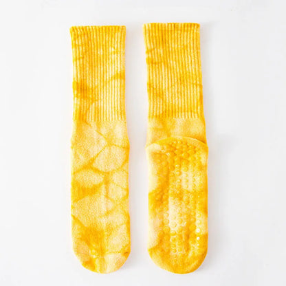 Yoga Socks Women Cotton Tie-dye Towel Silicone Non-slip Pilates Grip Crew Sock