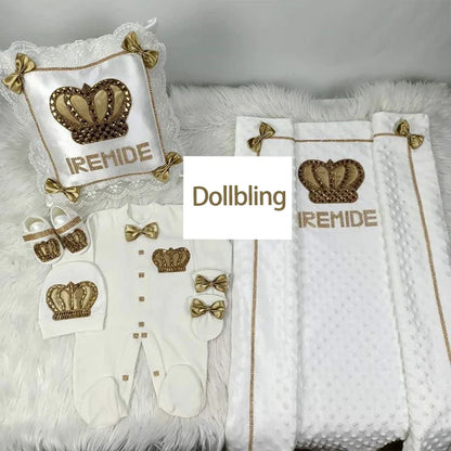 5pcs Baby Girl Outfits Set Welcome Home Hosptial Infant Receiving Blanket Pillow Bed Hat Mittens Romper Set