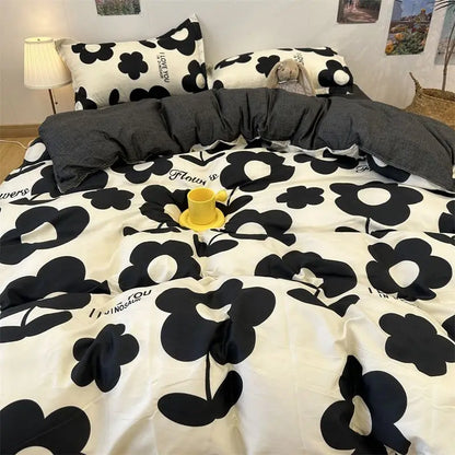 Simple Bedding Set Plaid Sold Color Single Queen Size Duvet Cover No Filling Boys Girls Flat Sheet Pillowcase Kit