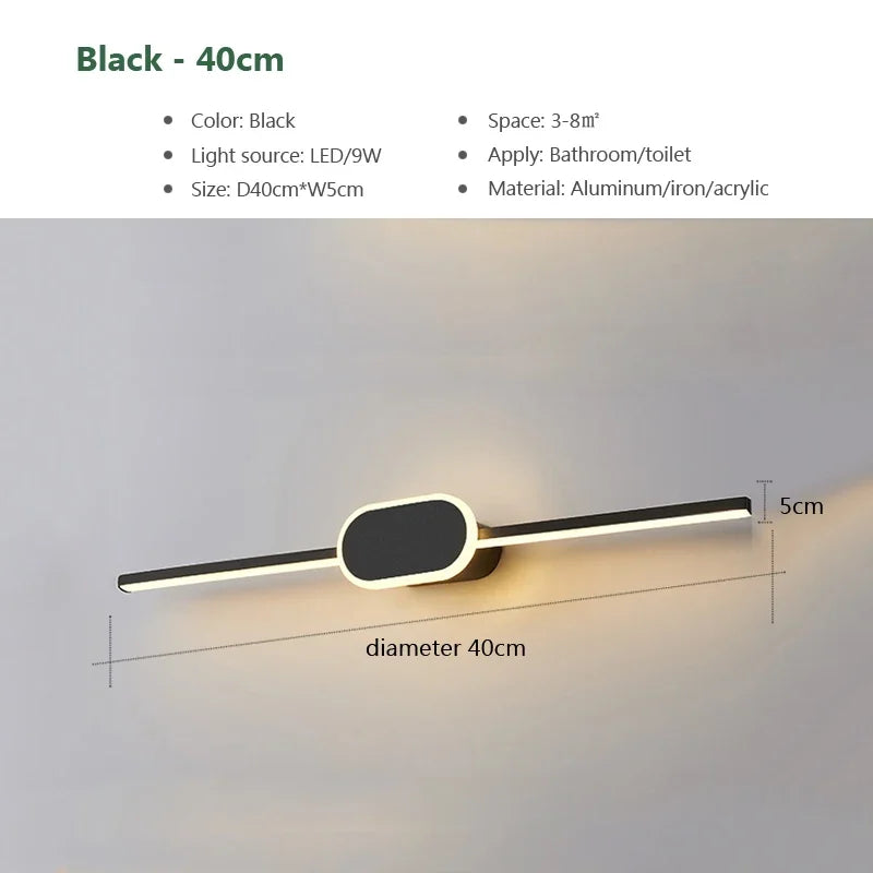Modern Luxury Bathroom Wall Lamp Black White Aluminum LED Strip Mirror Lamp Bathroom Lamp Simple Bathroom Mirror LED Light