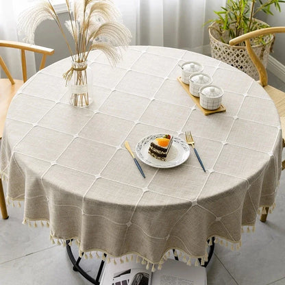 Plaid Cotton Linen Round Tablecloth Wedding Hotel Banquet Cloth Table Cover Indoor Dining Room Kitchen Outdoor Decor Manteles