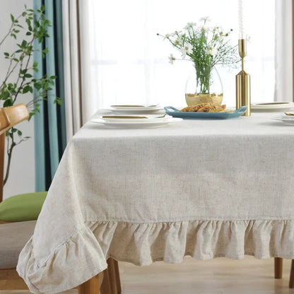 Cotton Linen Ruffled Tablecloth for Wedding Home Party Dining Banquet Decoration Flax Fabric Table Cloth Luxurious Table Cover